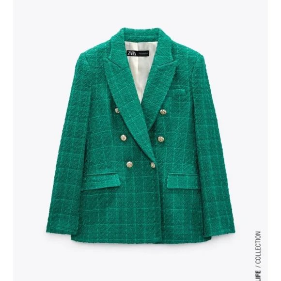 ZARA Balmain Style Double Breasted Blazer Textured Green - Picture 11 of 15